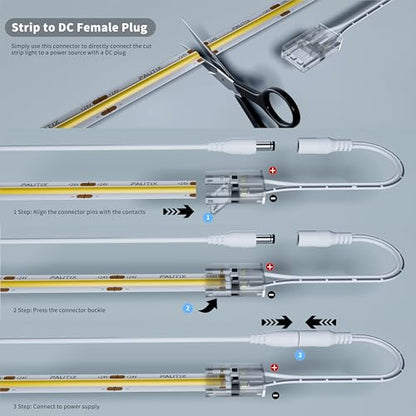 PAUTIX 8mm Connectors for 2-Pin COB LED Strip Lights,4pcs Transparent Gapless Connectors,4pcs Dual End,1pc Single to DC Female Plug 7.9in Extension Wire,2pcs L-shaped Connectors,1pc T-shaped Connector - size: 8mm Cob Connectors/Upgraded Set