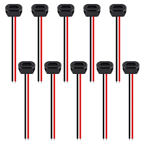 10PCS Type-C Female Chassis Waterproof 2P Solder Wire Type USB C Pigtail Cable Extension Power Cable USB-C Plug to 2 Pin Bare Wire Open End Connector - style: D