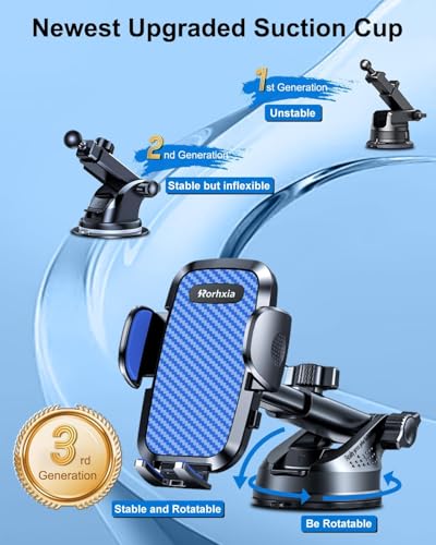 Rorhxia Blue 3-in-1 Phone Mount for Car [2025 Most Stable and Flexible Suction Cup] Vent Dashboard Windshield Cell Phone Holder Car Fit for iPhone, Samsung, All Phone - color: Blue