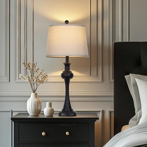 CINSARY Black Table Lamp for Living Room, 29" Bedside Lamp with USB C+A - color: Black