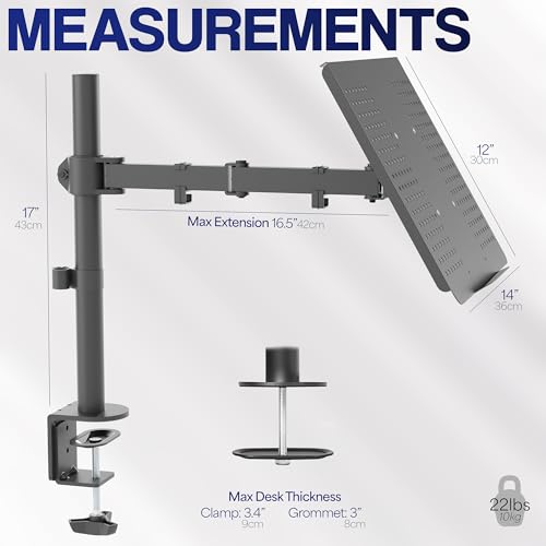 VIVO Single Laptop Notebook Desk Mount Stand, Fully Adjustable Extension with C-clamp, Fits up to 17 inch Laptops, Black, STAND-V001L - style: Desk Mount