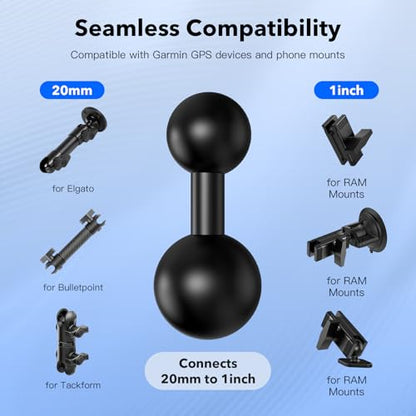 1-Inch B Size Ball to 20mm Ball Adapter – TPU Anti-Slip Converter, Compatible with RAM Mounts 1" B Size Bases - size: 1 inch(25.4mm) to 20mm