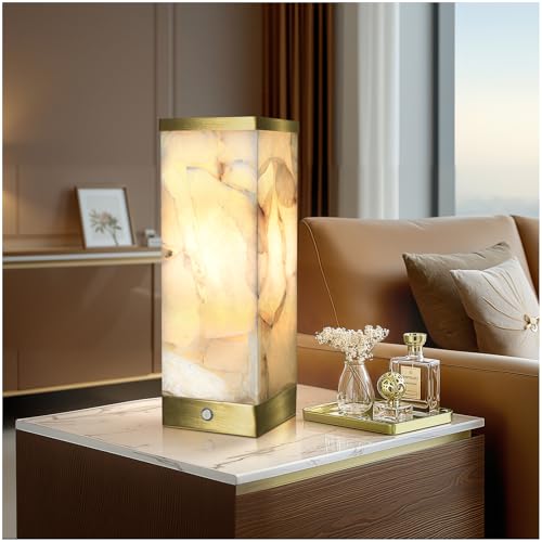 Scenekoy Modern Alabaster Rechargeable Cordless Table Lamp for Living Room - color: Off-White