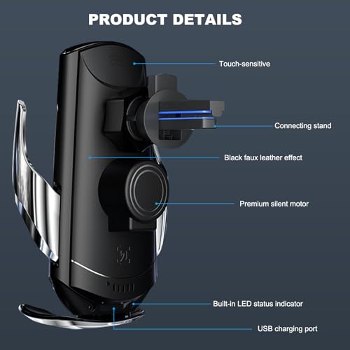 Wireless Car Charger, 15W Fast Charging Mount Electric Induction Car Phone Holder, Universal Auto-Clamping Magnetic Charger Air Vent Mount Bracket for Most Smartphones (Black) - color: Black