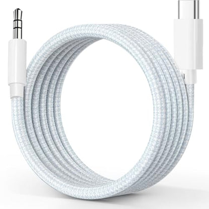 VUM USB-C to AUX Hi-Res 3.5mm Audio Cable for Car,Headphones,Speakers 2ft - color: White & Blue Weaving, size: 2 ft