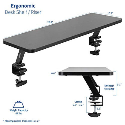 VIVO Black Clamp-on Small 26 inch Ergonomic Desk Shelf, Single Computer Monitor Stand Riser - Desk Organizer Holds 1 Screen or Laptop STAND-SHELF24B - size: 24" shelf