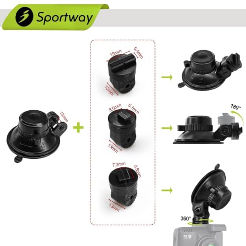Sportway S503 Suction Cup Dash Cam Mount Holder (5th Gen) with 3pcs 360 Rotating Joints for Rove R2-4K, R2-4K PRO, R2-4K Dual Series, Nexar Z-Edge Kingslim iiwey NIUTA and Most Other Car Dash Camera