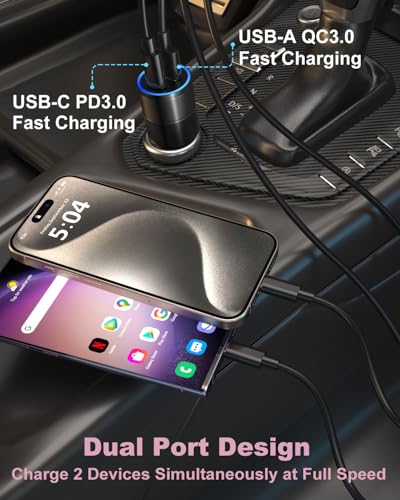 USB C Car Charger 38W, OKRAY 2-Port Car Phone Charger PD&QC Fast Charging