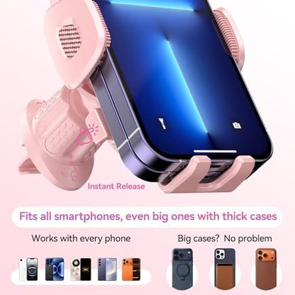 Car Vent Phone Holders with Metal Hook Clip [Bling Pink for Women & Thick Case Friendly]，Vent Phone Mount for Your Car Accessories with iPhone 17-12 Pro Max Plus Air Samsung - color: Pink