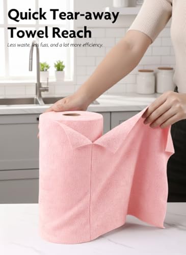 Fantasticlean Microfiber Cleaning Cloth Roll- 60 Sheets,12"x12"(Pink, Grey) - color: Pink and Grey, size: 60 pack