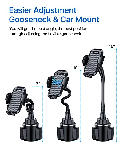 andobil Upgraded 15" Cup Holder Phone Holder, 【Solidest & Adjustable】 Military-Grade Long Gooseneck Cup Phone Holders for Your Car Truck, Car Phone Holder for iPhone 17 Pro Max 16 15 14/Samsung/Pixel - color: Gooseneck-Black