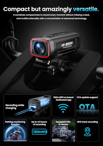 AKEEYO -710Pro EIS 오토바이 카메라, 4K28FPS 20MP Wi-Fi 대시 캠, IP66 울트라 HD 방수 오토바이 헬멧 카메라, 142° 광각 뷰 야간 시야, 64GB 카드, G-센서, 주차 모드