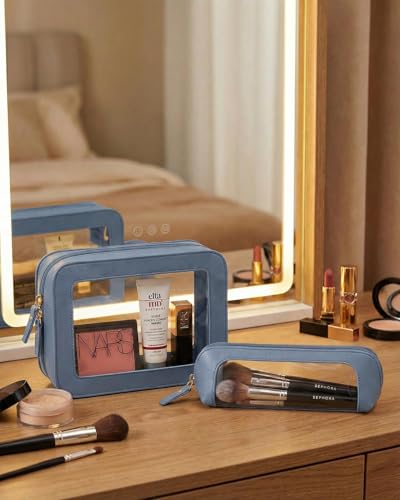 Clear Makeup Bag Set of 2,Pencil Case for Boys,Cute Travel Toiletry Bag - color: Blue, style: 2pack-standard&slim