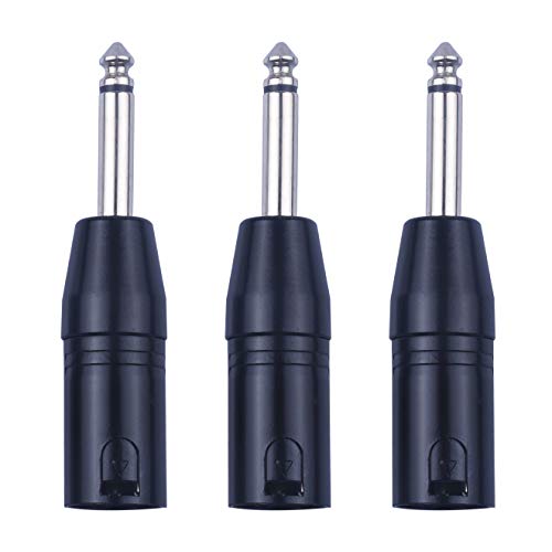 XLR Male to 1/4" Adapter Upgrade 6.35mm Mono to XLR Gender Changer, Quarter Inch TS to 3 PIN XLR Converter Audio Coupler Connector Metal Construction Mic Jack Plug (3 Pack)