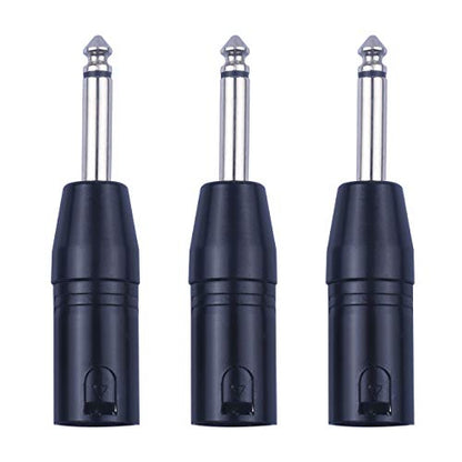 XLR Male to 1/4" Adapter Upgrade 6.35mm Mono to XLR Gender Changer, Quarter Inch TS to 3 PIN XLR Converter Audio Coupler Connector Metal Construction Mic Jack Plug (3 Pack)