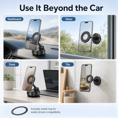 Magnetic Car Phone Mount, Vacuum Suction Cup MagSafe Cell Holder, Foldable Premium Zinc Alloy 360° Rotating Dashboard Windshield Desk Mount for Navigation and Live Streaming - color: Magnetic Car Mount Phone 1