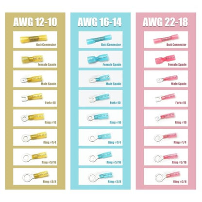 100pcs Pink Heat Shrink Female Spade Connectors,AWG22-16 Gauge Insulated Electrical Crimp Wire Terminals - color: Pink, size: female quick disconnects