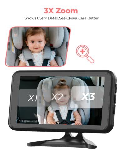 LUCKVIEW Baby Car Camera Monitor for Rear-Facing 3X Zoom Infant Monitor - color: Pink