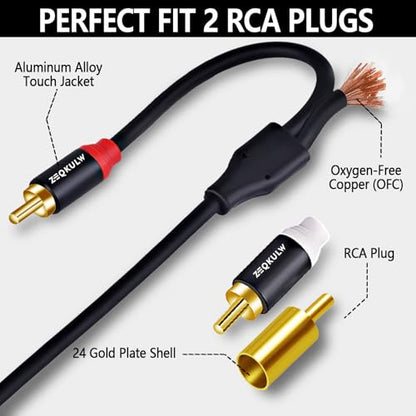 2RCA Audio Cable 15 ft 2RCA Male to 2RCA Male Stereo Audio RCA Cables Dual Shielded Gold-Plated 2 RCA Stereo Cable for car Audio Cord, Hi-Fi Systems or Home Theater, HDTV (Black, 15FT) - size: 15FT
