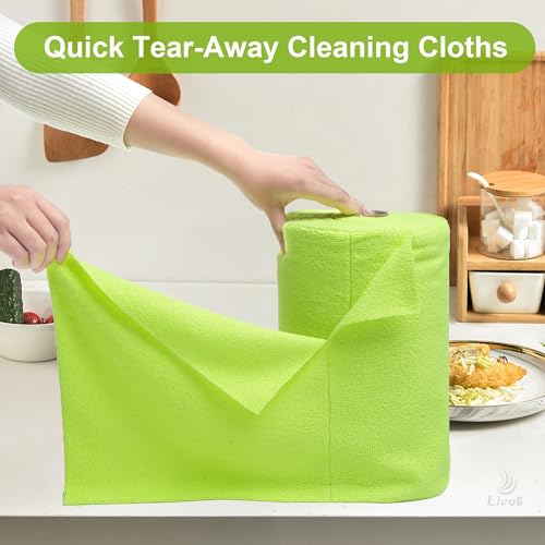 LIVOS Microfiber Cleaning Cloth Roll - 80 Pack, Reusable Paper Towels Green Tear Away, Microfiber Towels for Car, Super Absorbent Lint Free Cleaning Rags for House, Kitchen, Window-11.5"x11.5" - color: Green