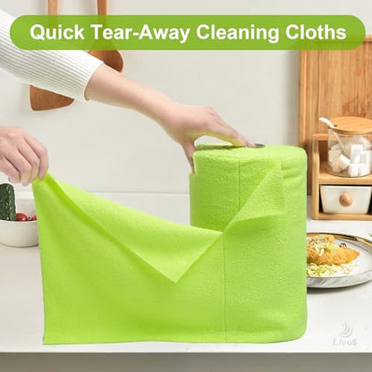 LIVOS Microfiber Cleaning Cloth Roll - 80 Pack, Reusable Paper Towels Green Tear Away, Microfiber Towels for Car, Super Absorbent Lint Free Cleaning Rags for House, Kitchen, Window-11.5"x11.5" - color: Green