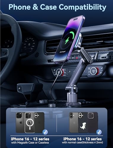 Cup Phone Holder Wireless Charger, Magnetic Phone Holder Car Wireless Charger, Fast Charging for iPhone 17/17 Air/17 Pro/17 Pro Max, Galaxy - Black - style: Magnetic Wireless Charger