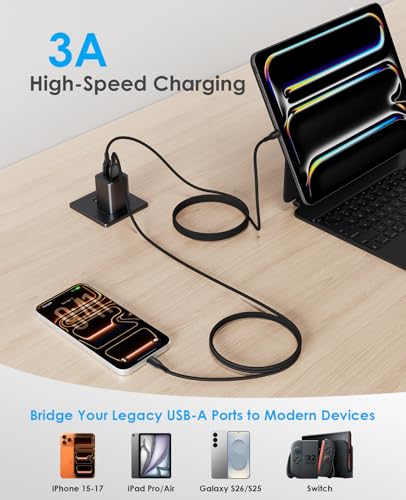 Magnetic Coiled USB A to USB C Cable 3.3ft 27W Fast Charging Cord - size: 3.3FT