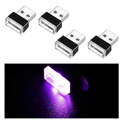 Ziciner 4 PCS USB LED Car Interior Atmosphere Lamp, Portable Mini LED Night Light, Plug-in USB Interface Trunk Ambient Lighting Kit, Universal Car Interior Accessories (Purple) - color: Purple