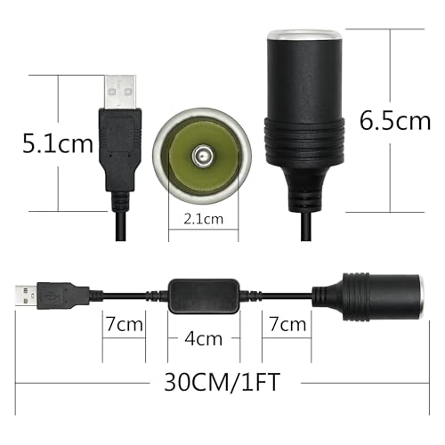 USB A Male to Cigarette Lighter Female Socket Power Cable 1FT, 5V USB to 12V Cigarette Lighter Socket Female Converter Adapter with Dust Cap, for Dash Cam, GPS and Other Low Power 10W Car Electronics - style: USB Type A to 12V Cigarette Lighter Socket