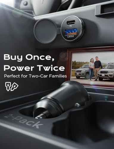 LISEN Car Charger USB C, 69W Cigarette Lighter USB Charger Adapter, 2 Pack - color: Black, size: 2 Pack