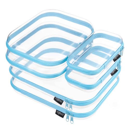 YQBRAO Clear Hard Shell Zipper Cases, 6 Multi-Size Organizers, Blue - color: Blue, size: 6 Pack (2L+2M+2S)
