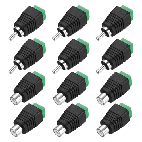 MECCANIXITY 6 Pack RCA Cable Solderless Adapter, Audio/Video Speaker Wire RCA Male Female Plugs, Screw Terminal Connector, Black