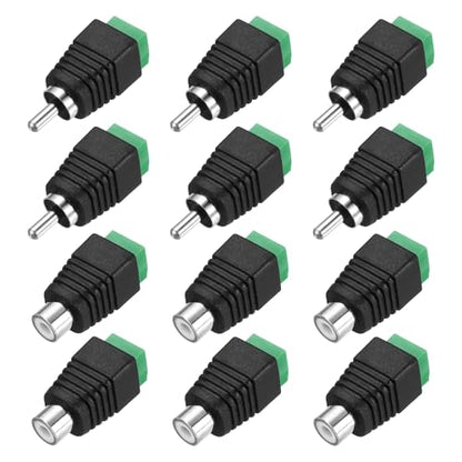 MECCANIXITY 6 Pack RCA Cable Solderless Adapter, Audio/Video Speaker Wire RCA Male Female Plugs, Screw Terminal Connector, Black