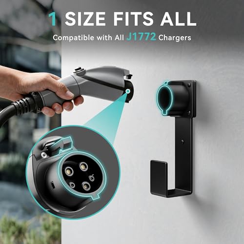 EV Charger Holder-J1772 Connector, Nozzle Holster Dock and J-Hook Combination, EV Cable Holder Wall-Mount Electric Vehicle Charger. - size: For J772