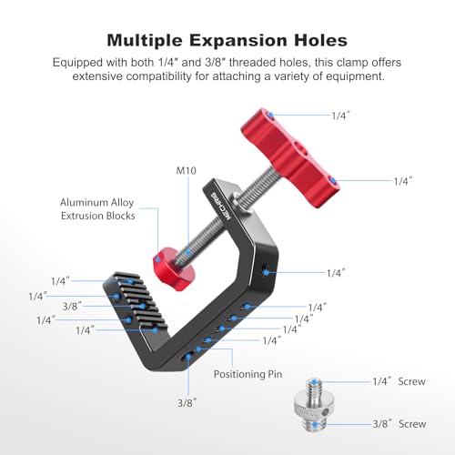 C Clamp Desk Camera Mount, Aluminum Table C-clamp with 1/4" 3/8" Thread, Desktop DSLR Mount for Photo Studio Video Camera, Light Stand, Desk, Rods, Shelves, Bike, Max Clamp 2.36" (62021)
