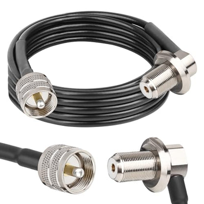 MOOKEERF RG58 UHF PL259 Male to SO239 Female Right Angle Bulkhead Mount Cable - 10FT CB Antenna Extension Cable CB Coax Cable for Vehicle Car SUV Truck Two Way Radio Ham Radio - size: 10FT