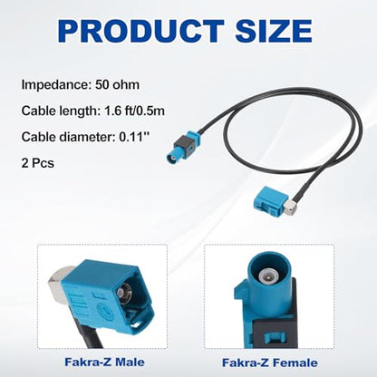 uxcell 2Pcs Antenna Extension Cable, 1.6ft/0.5m Longer Fakra-Z Male to Right Angle Fakra-Z Female RF Coax Cable for Car Stereo Head Unit GPS Navigation FM AM Radio RG174 - size: 1.6ft/0.5m