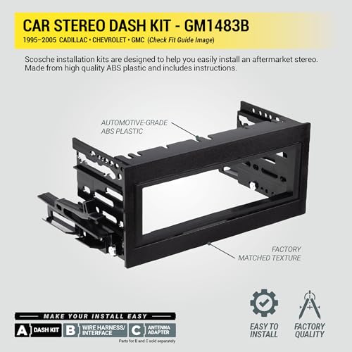 Scosche GM1483B Single DIN Dash Kit Compatible with Select 1995-05 Cadillac, Chevrolet and GMC Full Size Trucks - Car Stereo Radio Install Kit - Single DIN Radios Only - See Fit Guide in Images - style: Dash Kit Only