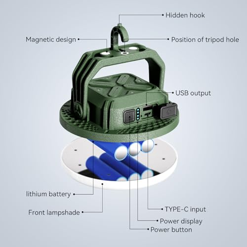 VAVOFO 30W LED Camping Lantern Rechargeable, 124 LED with 3 Lighting Modes, 3000LM, 7200mAh Portable Tent Light with Magnet, IP65 Waterproof for Emergencies, Outdoor and Indoor (Green) - size: 30W(Green)