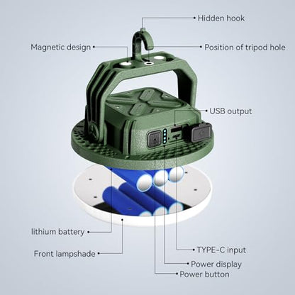 VAVOFO 30W LED Camping Lantern Rechargeable, 124 LED with 3 Lighting Modes, 3000LM, 7200mAh Portable Tent Light with Magnet, IP65 Waterproof for Emergencies, Outdoor and Indoor (Green) - size: 30W(Green)