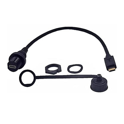 USB 3.1 Type C Flush Mount, 1ft USB C Male to USB C Female Dashboard Panel Extension Adapter Extender Cable for Car Truck Boat Motorcycle - style: Straight USB C