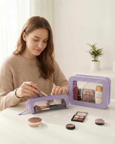 LETGO Cute Makeup Bag Travel Toiletry Bag for Women Small Cosmetic Bags Cute PVC Waterproof Makeup Pouch for Purse Makeup Brushes Bag Pencil Case Accessory Bag (Slim, Purple) - color: Purple, style: Slim