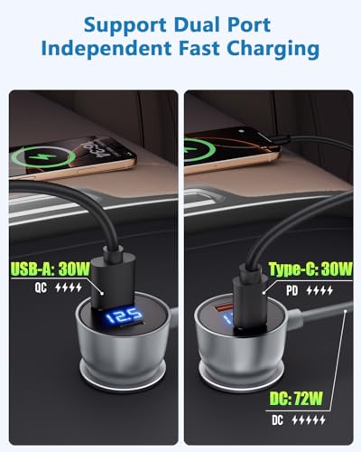 Starlink Mini Cable Car Charger 10FT Starlink Mini Power Cable DC 12V 24V Cigarette Lighter Power Cord with Digital Display USB C PD 30W and USB A QC 3.0 30W Ports for Trucks and Cars
