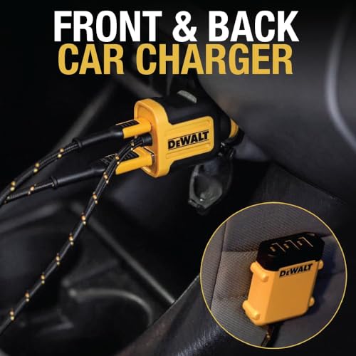 DEWALT Heavy Duty 72W 5 Port USB Car Charger Multiport w/ 6FT Cable