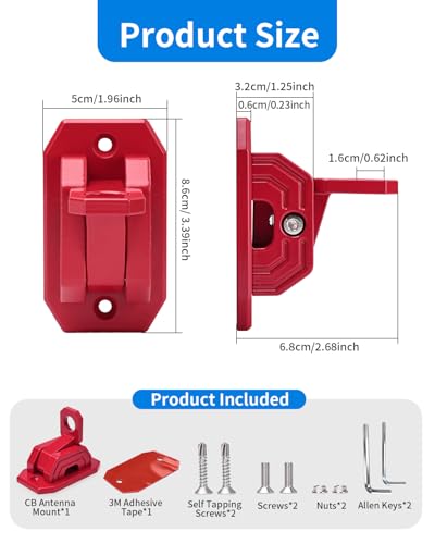 Red No Drill CB Antenna Mount Bracket - size: R-Adhesive