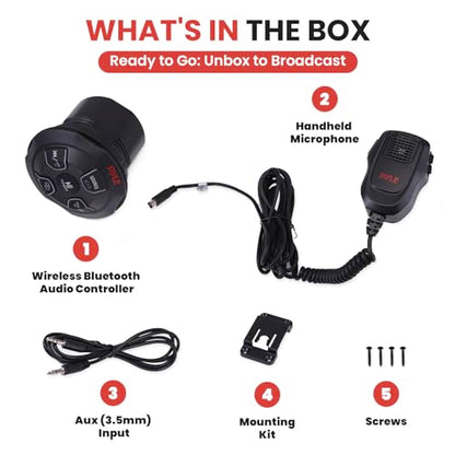 Pyle Marine Bluetooth Receiver Microphone Kit - Waterproof Audio Entertainment System Set w/ 2-Channel Wireless BT Controller, Handheld Broadcasting Mic - Car, Truck, ATV, UTV, 4x4, Boat - style: receiver w/ mic