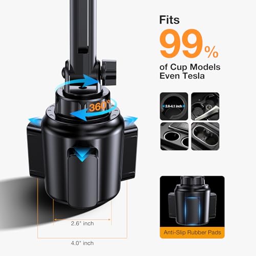 Coolpow Phone Holders for Your Car Cupholder【Ultra Stable & Never Shake】Cup Holder Phone Holder for Car Phone Holder Cup Holder Phone Mount for iPhone 17 16 Galaxy S25 Ultra and All 4"-7" Smartphones