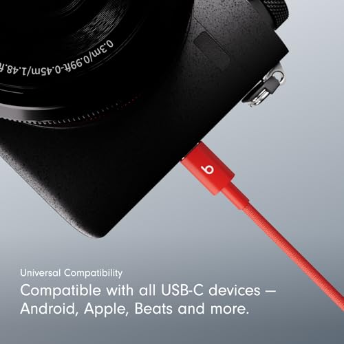 Beats USB-A to USB-C Woven Cable Fast Charging Durable and Tangle-Free Design Compatible Charger for Apple & Android Devices (1.5 m, 5 ft) - Rapid Red - color: Rapid Red, size: 5 ft, style: USB-A to USB-C