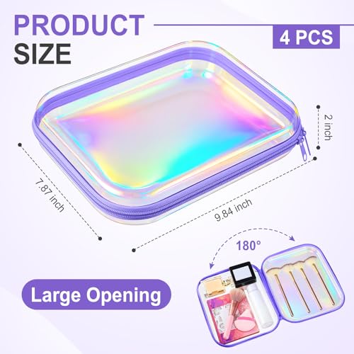 Hoolerry 4 Pcs Hard Clear Zipper Case,Clear,9.8 X 7.9 X 2 In,Purple Laser - color: Purple Laser, size: 9.8 x 7.9 x 2 in
