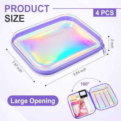 Hoolerry 4 Pcs Hard Clear Zipper Case,Clear,9.8 X 7.9 X 2 In,Purple Laser - color: Purple Laser, size: 9.8 x 7.9 x 2 in